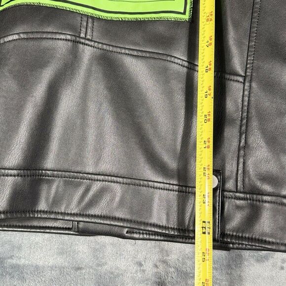 ZARA Sz S Men Faux Leather Patch Digital Expression Black Bike Moto Racer Jacket - Picture 12 of 14